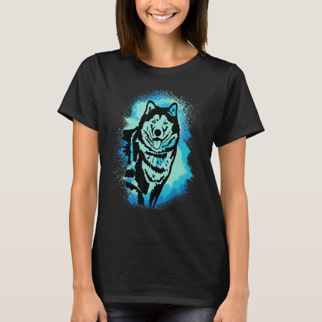 Camiseta Alaskan Malamute Paint Blue Design Dog Mom Dad_1 (Anverso)