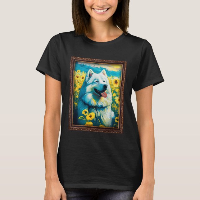 Camiseta Alaskan Malamute Painting Sunflower Flower Mom Wom (Anverso)
