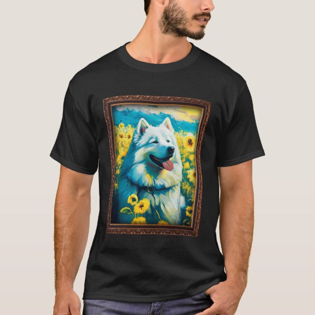 Camiseta Alaskan Malamute Painting Sunflower Flower Mom Wom (Anverso)