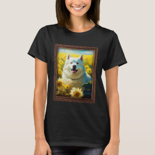 Camiseta Alaskan Malamute Pintando Flor De Girasol Madre