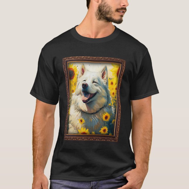 Camiseta Alaskan Malamute Pintando Flor De Girasol Madre (Anverso)