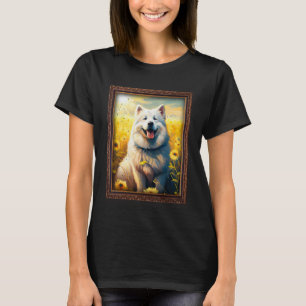 Camiseta Alaskan Malamute Pintando Flor De Girasol Madre