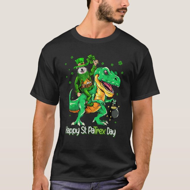 Camiseta Alaskan Malamute Riding Dinosaur Patricks Day Sham (Anverso)