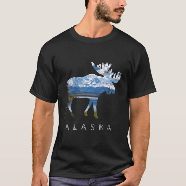 Camiseta Alaskan Moose con la montaña del lago (Anverso)