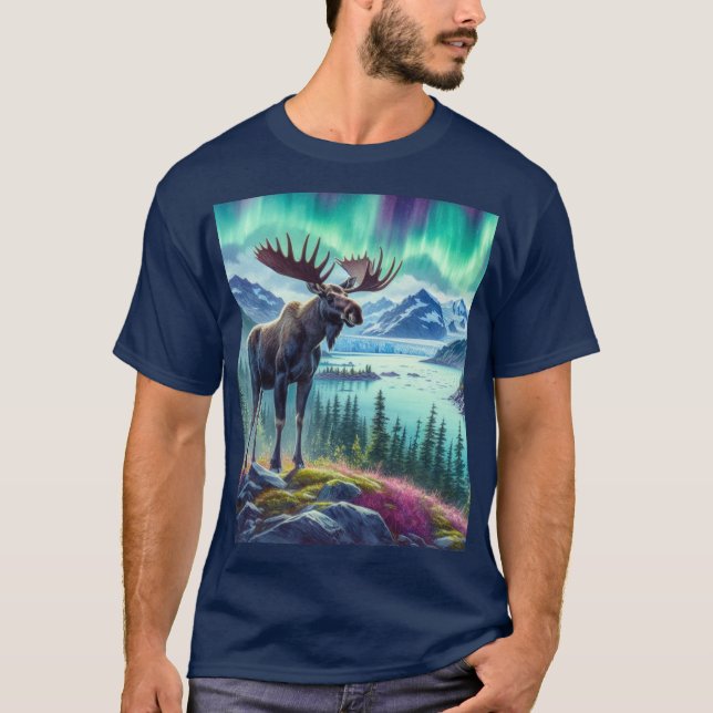 Camiseta Alaskan Moose Northern Lights Mens T-Shirt (Anverso)
