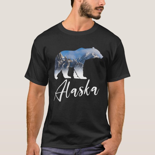 Camiseta Alaskan Mountains Bear Grizzly Alaska State Souven (Anverso)