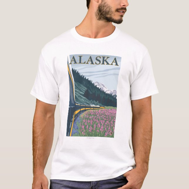 Camiseta AlaskaRailroad y viaje del vintage del Fireweed (Anverso)