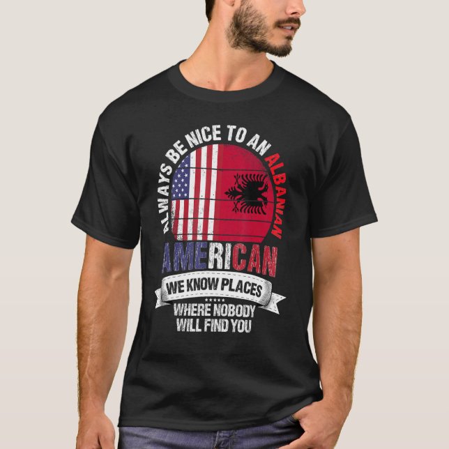 Camiseta Albanés-norteamericano conocemos lugares donde Alb (Anverso)
