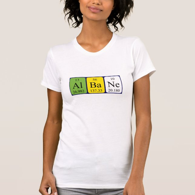 Camiseta albanesa de nombre de tabla periódica (Anverso)