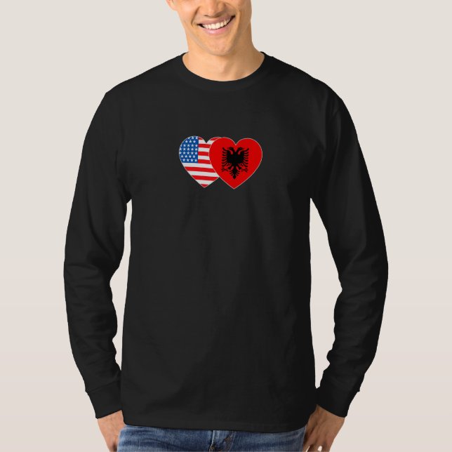 Camiseta Albania &USA Flag Twin Heart for Albanian American (Anverso)