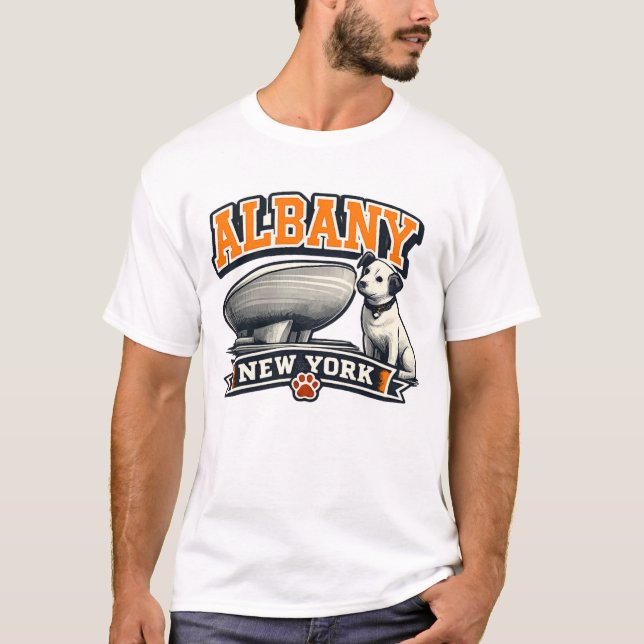 Camiseta Albany New York Nipper Dog Landmark Retro Design (Anverso)