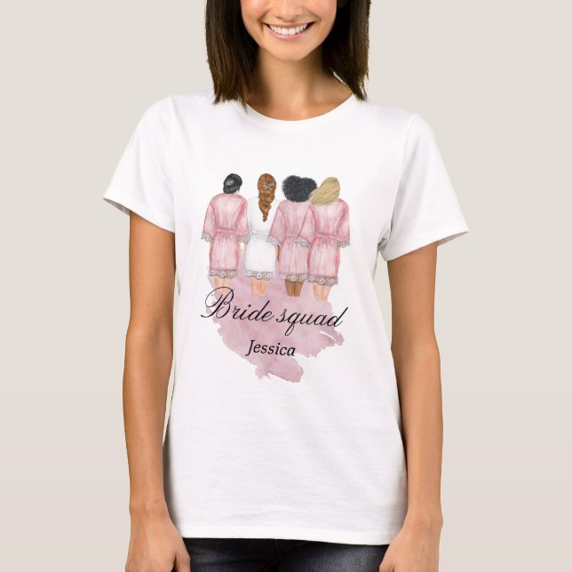Camiseta albornoz de boda de la novia monograma rosa (Anverso)