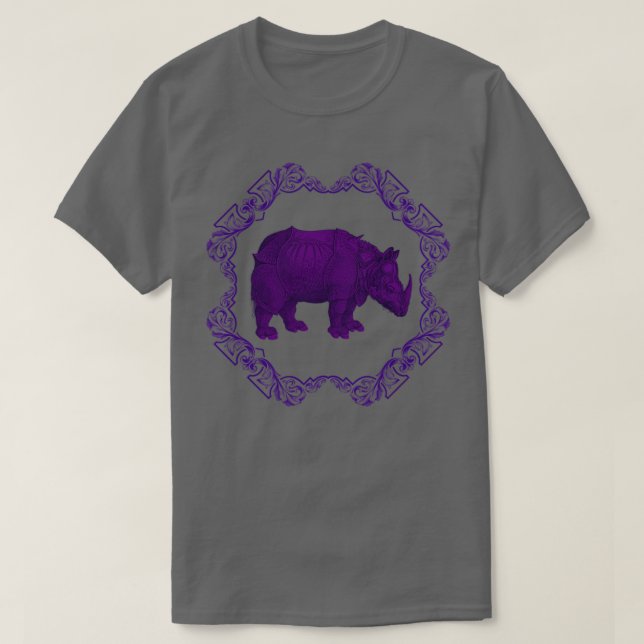 Camiseta Albrecht Durer Rhinoceros púrpura (Diseño del anverso)