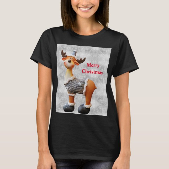 Camiseta Alce de Feliz Navidad que lleva un sombrero        (Anverso)