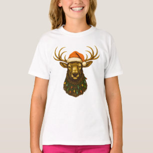 Camiseta Alce de las Montañas Rocosas con sombrero de Santa