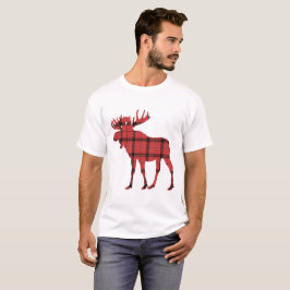 Camiseta Alce de Navidad de cuadros rojos patrón Tartán