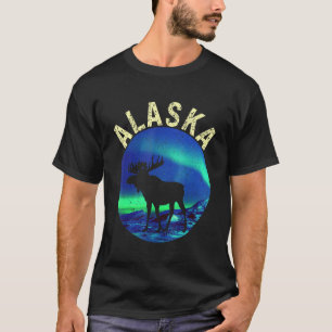 Camiseta Alce retro alaskeño con aurora boreal Alaska Da