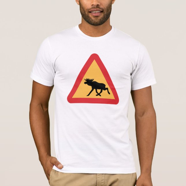 Camiseta Alces de la precaución, señal de tráfico, Suecia (Anverso)