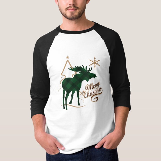 Camiseta Alces de la tela escocesa del verde del estilo (Anverso)
