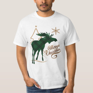 Camiseta Alces de la tela escocesa del verde del estilo