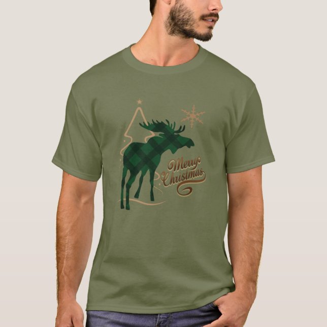 Camiseta Alces de la tela escocesa del verde del estilo (Anverso)