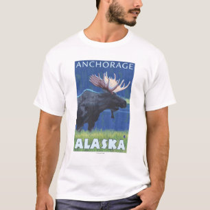 Camiseta Alces en la noche - Anchorage, Alaska