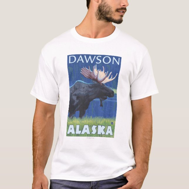 Camiseta Alces en la noche - Dawson, Alaska (Anverso)