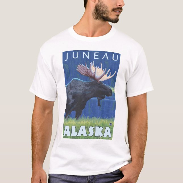 Camiseta Alces en la noche - Juneau, Alaska (Anverso)