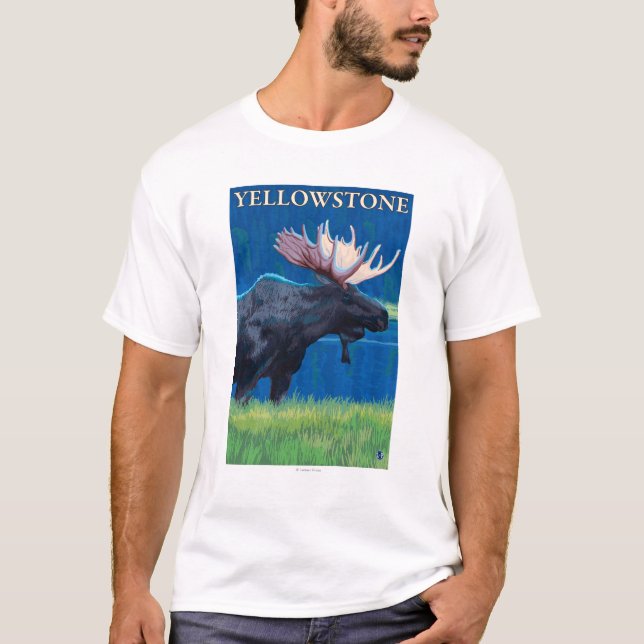Camiseta Alces en la noche - parque nacional de Yellowstone (Anverso)