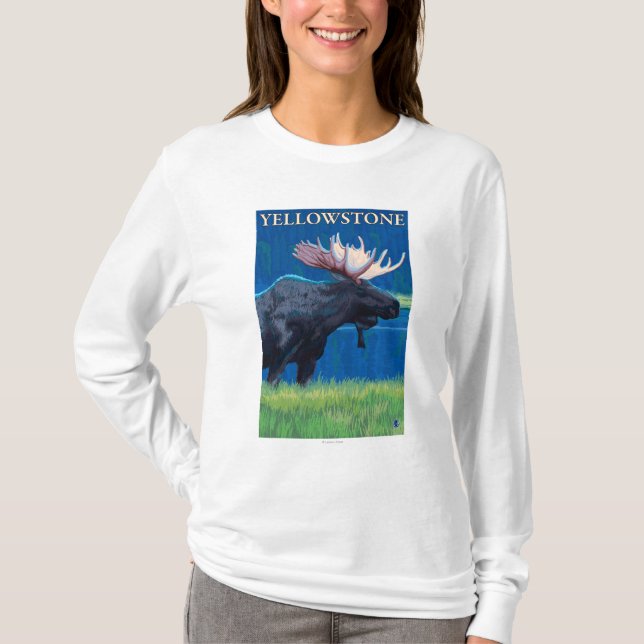 Camiseta Alces en la noche - parque nacional de Yellowstone (Anverso)