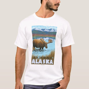 Camiseta Alces que beben en el lago - Anchorage, Alaska