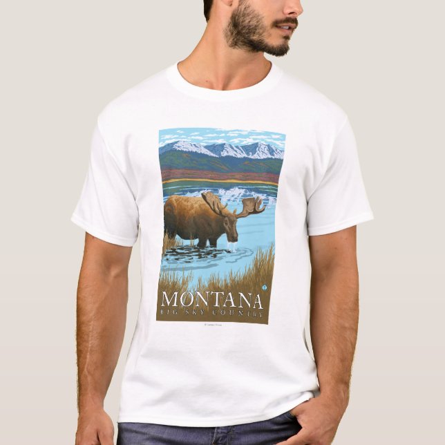 Camiseta Alces que beben en el lago - Montana (Anverso)