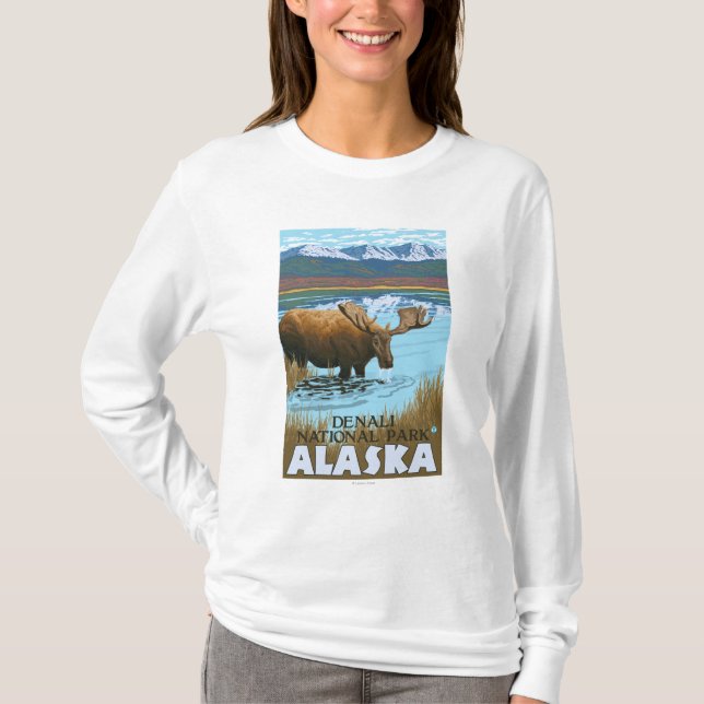 Camiseta Alces que beben en el lago - parque nacional de (Anverso)