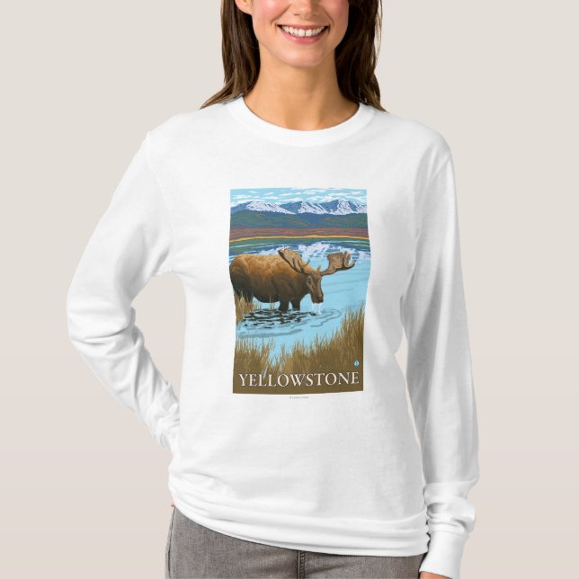 Camiseta Alces que beben en nacional del lago - Yellowstone (Anverso)