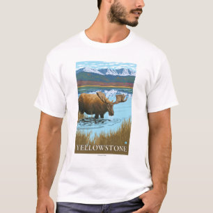 Camiseta Alces que beben en nacional del lago - Yellowstone