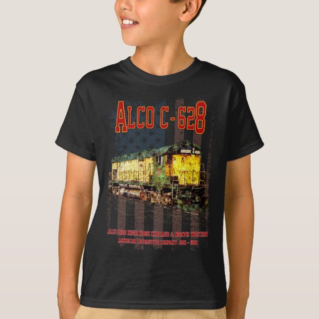Camiseta Alco C-628 Locomotora Diesel y bandera estadounide (Anverso)