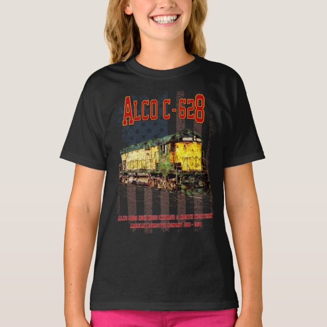 Camiseta Alco C-628 Locomotora Diesel y bandera estadounide (Anverso)