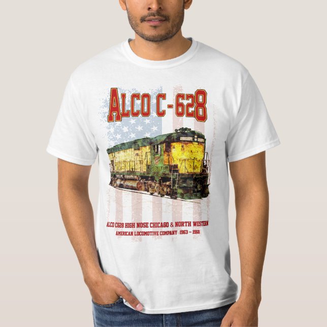 Camiseta Alco C-628 Locomotora Diesel y bandera estadounide (Anverso)