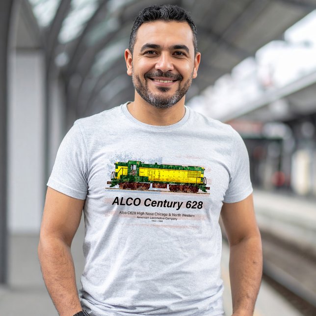 Camiseta Alco C-628 Locomotora Diesel y bandera estadounide (Alco C-628 aka Alco Century 628 Diesel Locomotive. Mens Basic T-Shirt)