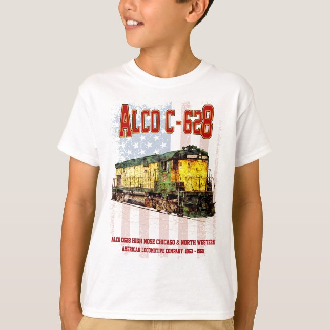 Camiseta Alco C-628 Locomotora Diesel y bandera estadounide (Anverso)
