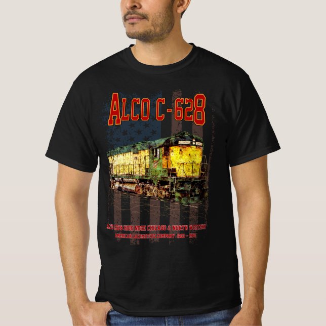 Camiseta Alco C-628 Locomotora Diesel y bandera estadounide (Anverso)