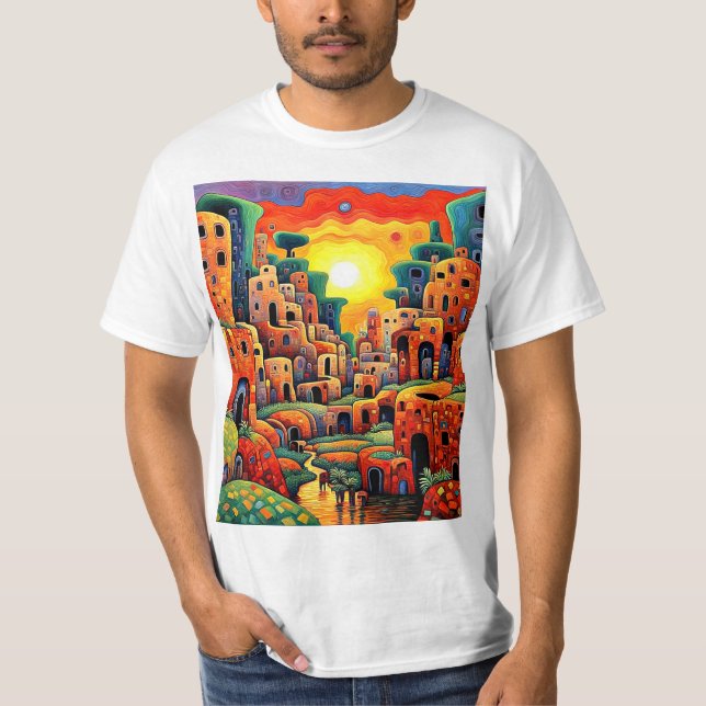 Camiseta aldea de adobe junto al arroyo (Anverso)