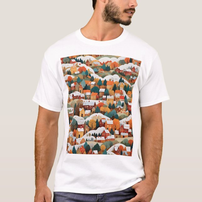 Camiseta Aldea del Collage de Papel de otoño (Anverso)