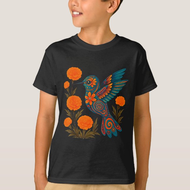 Camiseta Alebrije Hummingbird Flower Mexican Folk Art Bird  (Anverso)