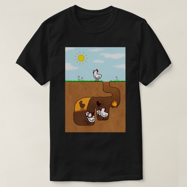 Camiseta Alegoría de la cueva remendada del pollo 27 (Diseño del anverso)