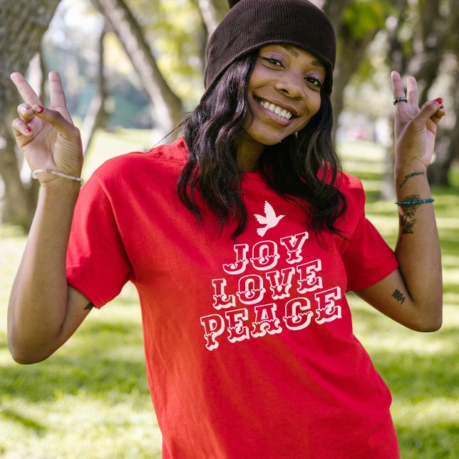 Camiseta alegre amor paz dove de navidad blanca lema de árb (Subido por el creador)