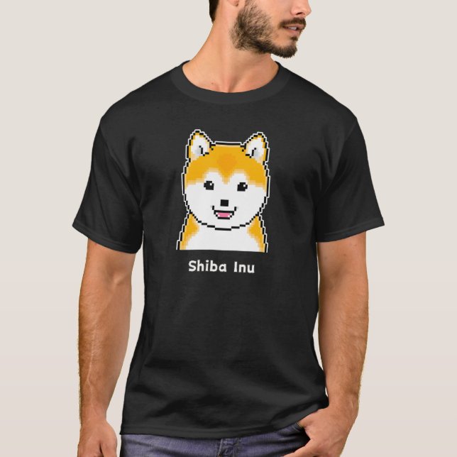 Camiseta Alegre arte de Shiba Inu Pixel con caras redondas (Anverso)
