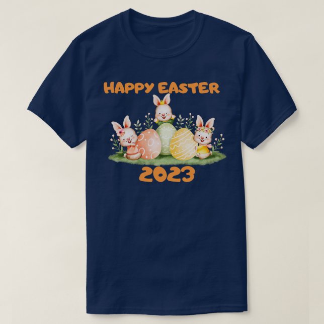 Camiseta alegre conejo de conejo de pascua cara divertido d (Diseño del anverso)