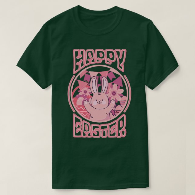 Camiseta alegre conejo de conejo de pascua cara divertido d (Diseño del anverso)