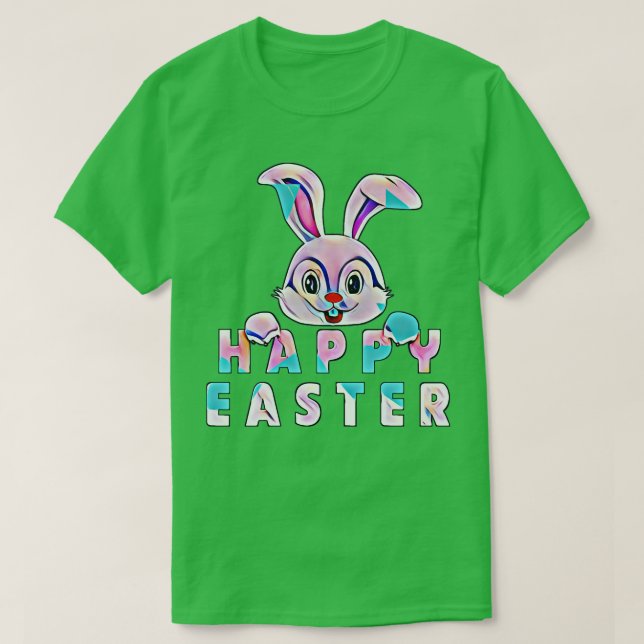 Camiseta alegre conejo de conejo de pascua cara divertido d (Diseño del anverso)
